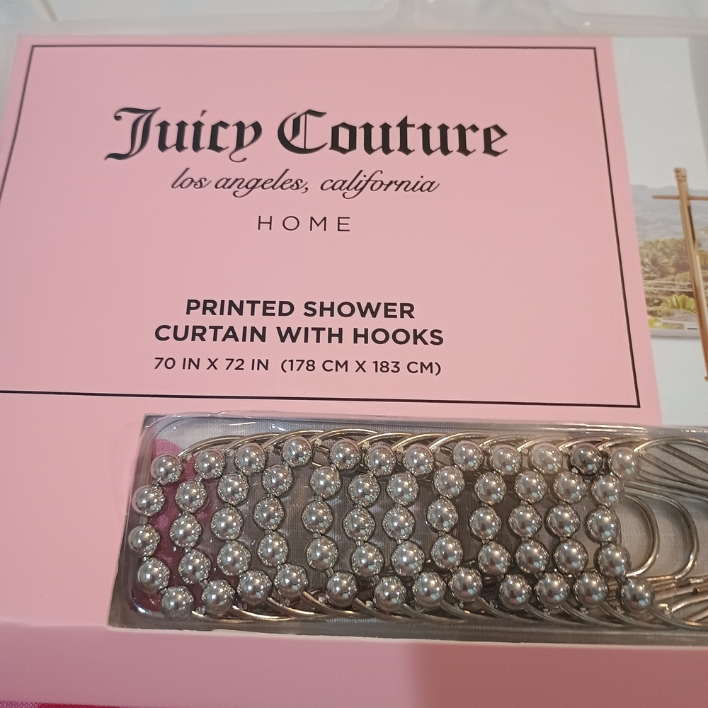 New Elegant Juicy Couture Floral & Cursive Spell Out Shower Curtain Size 70x72 - Picture 2 of 4